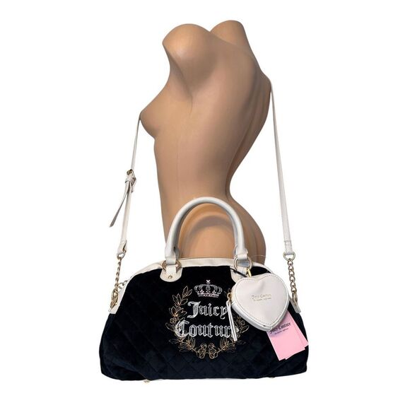 Juicy Couture Royal Couture Quilted Satchel Black Liquorice Crystal Shoulder Bag - Picture 2 of 12